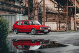 Red VW Golf GTD parked outside