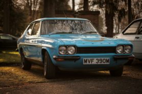 Blue Ford Capri Mk1 parked outside